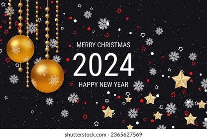 Christmas and New Year 2024 luxury vector background with stars, snowflakes and winter decor. Design for banner, flyer, invitation card, coupon, voucher