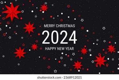 Christmas and New Year 2024 luxury vector background with stars and snowflakes. Design for banner, flyer, invitation card, coupon, voucher