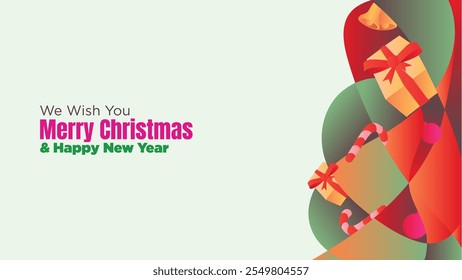 Christmas and New Year Abstract Background Web Template with Copy Space. abstract fluid christmas background with gift box and ornamental vector illustration 