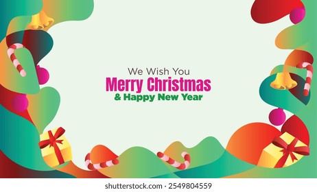 Navidades y año Nuevo Fondo Abstractas Plantilla de Web con Espacio para texto. fondo de Navidad fluido abstracto con caja de regalo y Ilustración vectorial ornamental 