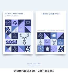 Christmas and New Year Abstract geometric mosaic cover design for invitation, cover design, cards, poster, flayers, notebook set.Abstark design templates with winter elements geometric pattern. Vector