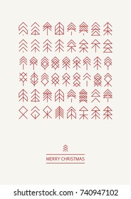 Christmas and New Year abstract trees  set. Minimal and Scandinavian style. Stock vector.
