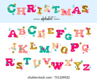 Christmas or New Year alphabet vector illustration