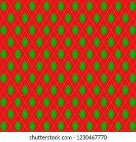 Christmas and new year Argyle plaid. Scottish pattern in red and green rhombuses. Scottish cage. Traditional Scottish background of diamonds. Seamless fabric texture. Vector illustration