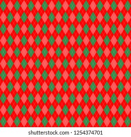 Christmas and new year Argyle plaid. Scottish pattern in green and red rhombuses. Scottish cage. Traditional Scottish background of diamonds. Seamless fabric texture. Vector illustration