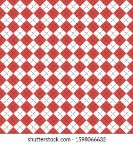 Christmas and new year Argyle plaid. Scottish pattern in white and red rhombuses. Scottish cage. Traditional Scottish background of diamonds. Seamless fabric texture. Vector illustration