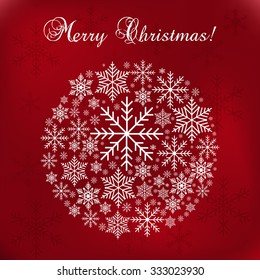 Christmas and New Year background, Christmas ball made from snowflakes, vector illustration