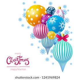 Christmas and new year background, Christmas balls 3D, snowflakes, isolated, vector