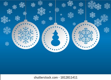 Christmas and New Year background with balls and snowflakes