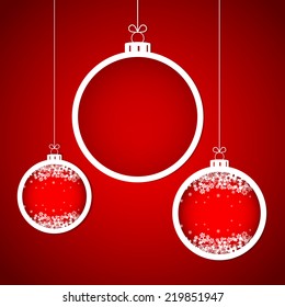 Christmas and New Year background with balls and snowflakes. Winter holiday greeting card background, vector