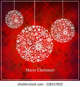 Christmas and New Year background, Christmas balls made from snowflakes, vector illustration