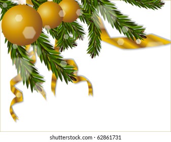 Christmas and New Year background with balls, snowflakes and ribbons.  Winter holiday greeting card, vector