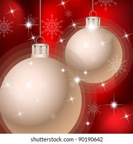 Christmas and New Year background with balls and snowflakes. Winter holiday greeting card, vector