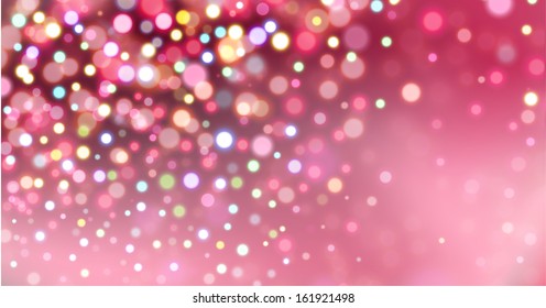 Christmas and New Year Background with bokeh lights on pink. Vector illustration.