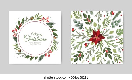 Christmas and New Year background. Bright Winter holiday composition. Greeting card, banner, poster