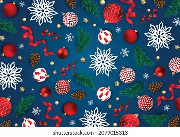 Antecedentes de Navidad y Año Nuevo. Brillante composición de vacaciones de invierno. Tarjeta de saludo, cartel, afiche