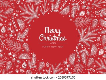 Christmas and New Year background. Bright Winter holiday composition. Greeting card, banner, poster