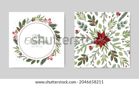 Christmas and New Year background. Bright Winter holiday composition. Greeting card, banner, poster