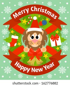 Christmas and New Year background card with lion