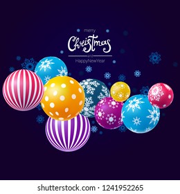 Christmas and new year background colored Christmas balls 3D vector isolated on dark background