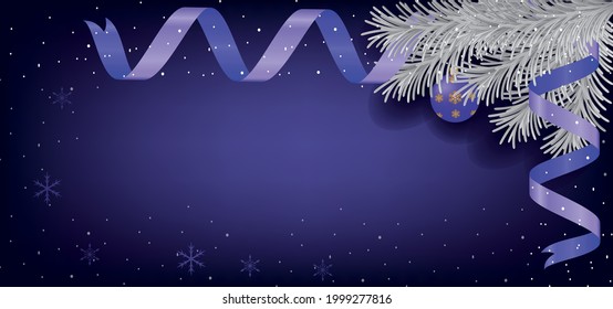 christmas and new year background. Christmas composition. Red Christmas decoration, pine branches with purple background.