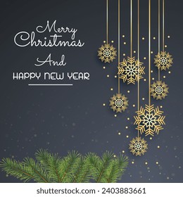 Christmas and new year background concept. Top view of Christmas ball, christmas event, star and snowflake on dark background. Merry Chrismas art vector background