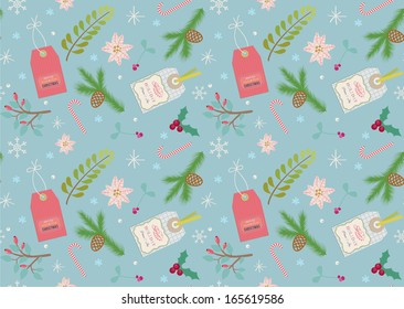 Christmas and New Year background with Christmas decorations. Seamless pattern for holiday design.