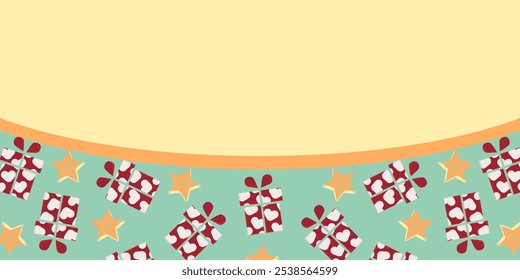 Christmas and New Year background design free copyspace area, with gift ornaments and stars.