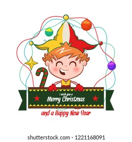 Christmas and New Year background with elf boy