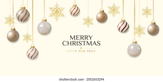 Christmas and New Year background with festive ornaments.