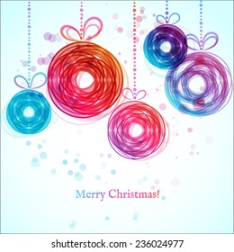 Christmas and New Year background with festive ornaments, vector illustration