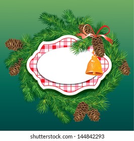 Christmas and New Year background - fir tree branches, pine cones and accessories - frame