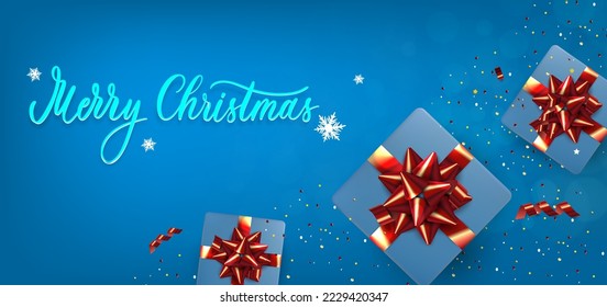 Antecedentes de Navidad y Año Nuevo. Cajas de regalo con una cinta de oro. Composición festiva de invierno brillante. Postal, pancarta, afiche.