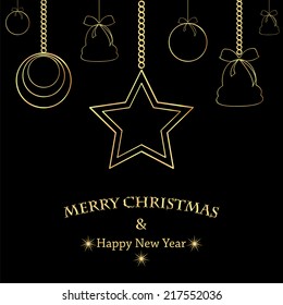 Christmas and New Year background with golden Christmas decorations