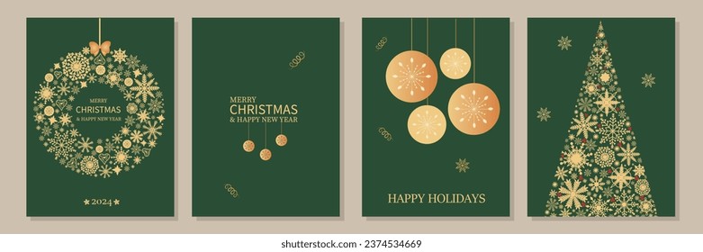 Christmas and New Year background. Greeting card, web banner. Realistic gift box, Christmas wreath, Christmas tree toy. Tinsel, falling decorative objects. Christmas xmas. Vector illustration, EPS 10