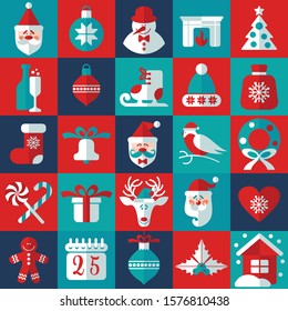 Christmas and new year background icons set. Scandinavian style.