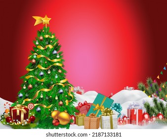 navidad y año nuevo fondo bola de cristal de pino colgado sobre el fondo del patrón rojo de la cinta fondo verano brillante elemento navideño cartel de la tarjeta de saludo