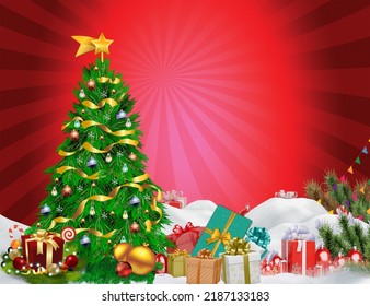 navidad y año nuevo fondo bola de cristal de pino colgado sobre el fondo del patrón rojo de la cinta fondo verano brillante elemento navideño cartel de la tarjeta de saludo