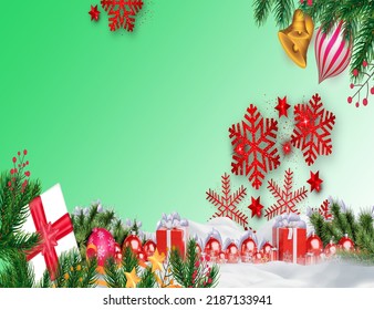Weihnachten und Neujahrshintergrund PinienkKristallkugel auf buntem Hintergrund hellgrüner Jahreszeit Grußkartenbanner-Poster
