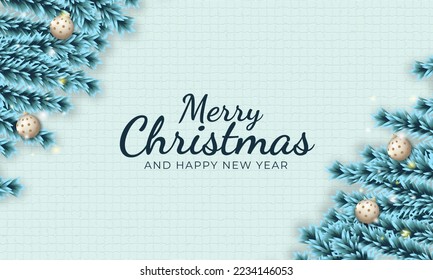 Weihnachten und Neujahr Hintergrund.  Kiefernfisch, Kiefernkegel, Winterurlaub. Grußkarte, Banner, Poster