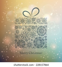 Christmas and New Year background, Present box made from snowflakes, vector illustration