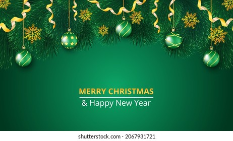 Christmas   New Year background and realistic Christmas tree   Christmas tree decorations  Vector illustration