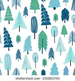 Christmas and New Year background. Seamless pattern of winter forest. 