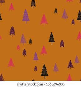 Christmas and New Year background. Seamless pattern of winter forest. 