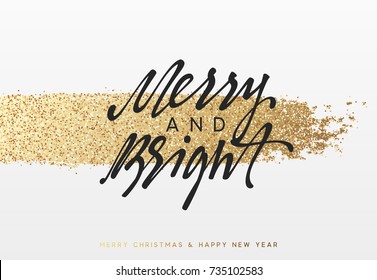 Christmas and New Year background with shining gold paint brush. Xmas greeting card,