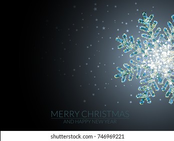 Christmas and new year background with shining star shape glitter on snowflake. Vector illustration.