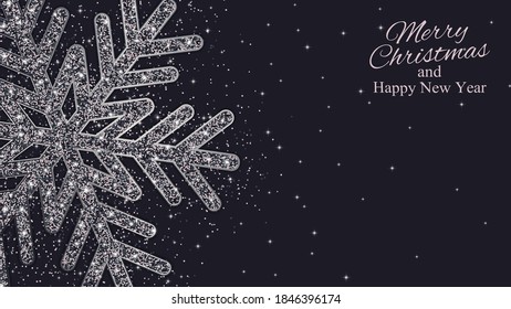 Christmas, New Year background with silver glitter snowflake. Vector illustration