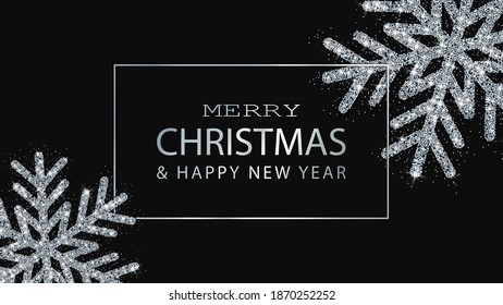 Christmas, New Year background with silver glitter snowflakes. Vector illustration