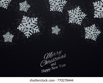 Christmas, New Year background with silver snowflakes. Vector illustration