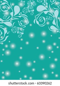 christmas and new year background with snow and floral decorations